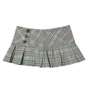 Y2K 2000s Vintage Charlotte Russe Grey Plaid Pleated Micro Mini Skirt Size S